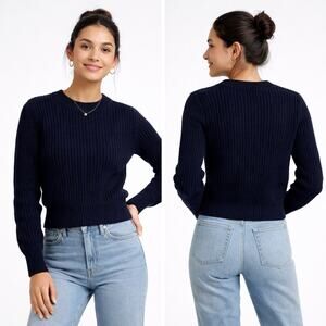 Madewell Ribbed Sweater XXS Merino Wool Cotton Navy Fitted Crewneck